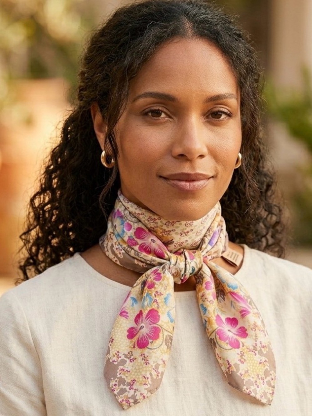 Johnny Was silk scarf in Aloha hibiscus pattern
